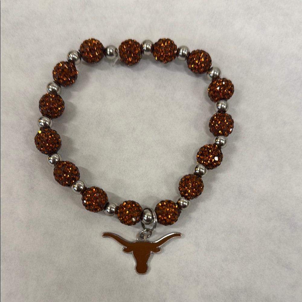 Texas Orange and Silver Beaded Bracelet- UT Bling!